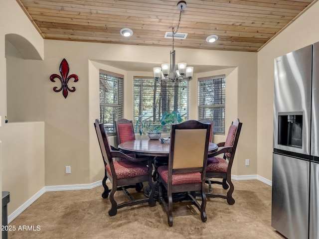 490 E Twelve Oaks Dr, Flagstaff, AZ 86005 - dining space featuring wood ceiling and a chandelier