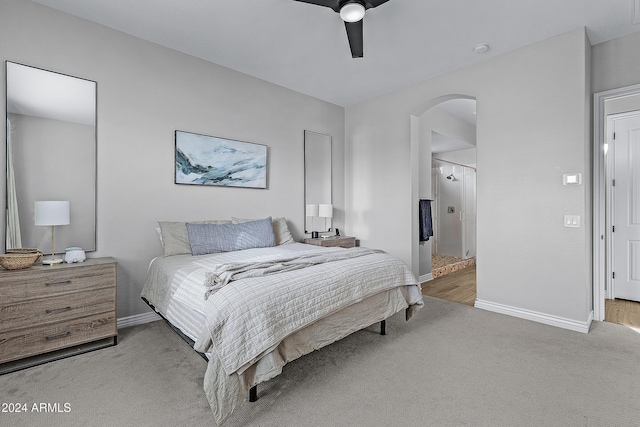 bedroom featuring carpet flooring and ceiling fan