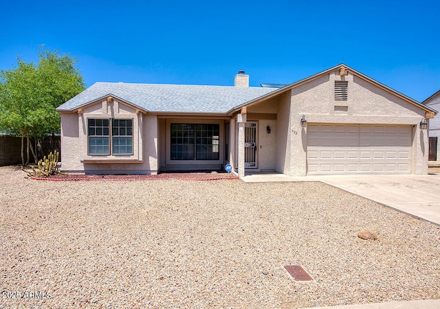 722 W Topeka Dr, Phoenix, AZ 85027 - ranch-style house with concrete driveway, an attached garage, a chimney, stucco siding, and fence