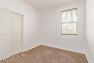 unfurnished bedroom with a closet and carpet floors