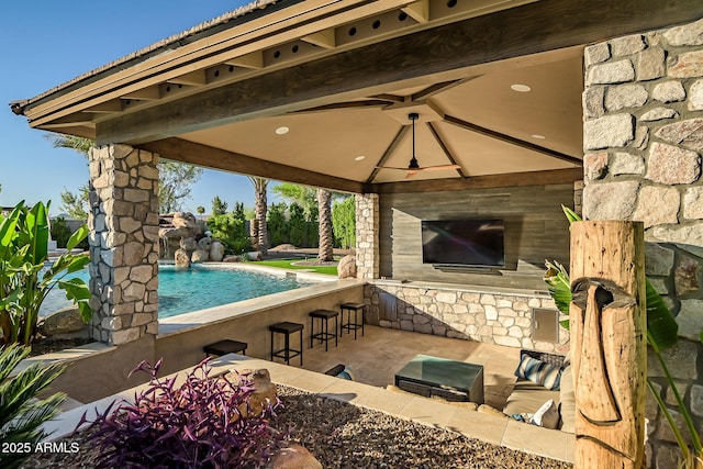 31517 N 41st St, Cave Creek, AZ 85331 - view of patio / terrace with a gazebo, exterior bar, an outdoor pool, and a fireplace