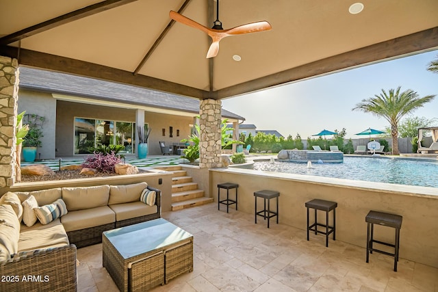 31517 N 41st St, Cave Creek, AZ 85331 - view of patio / terrace featuring an outdoor bar, an outdoor hangout area, an outdoor pool, and a ceiling fan