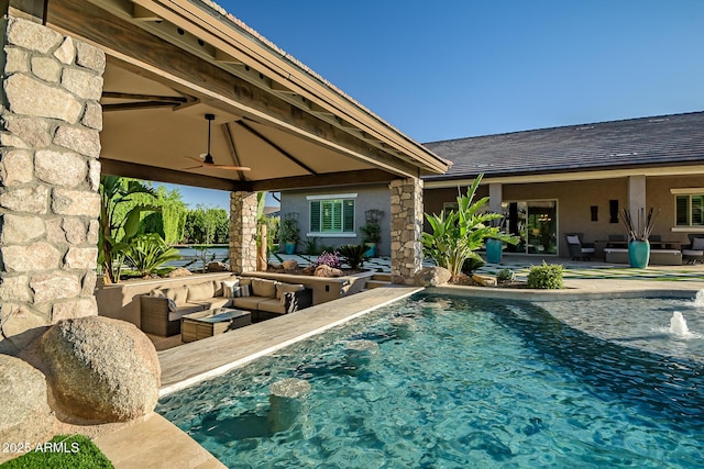 31517 N 41st St, Cave Creek, AZ 85331 - swimming pool with outdoor lounge area, a ceiling fan, a patio, and a gazebo