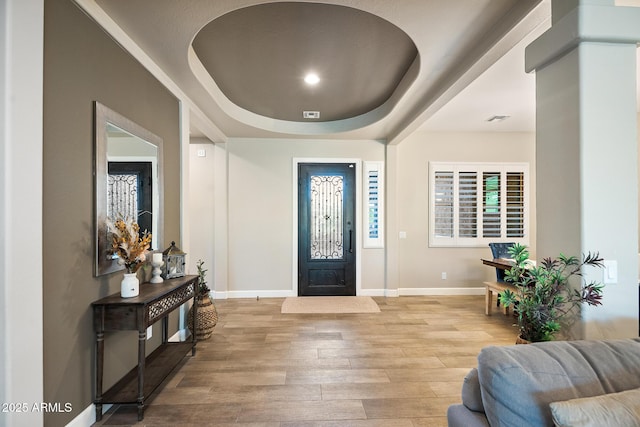 31517 N 41st St, Cave Creek, AZ 85331 - entryway featuring baseboards, wood finished floors, and a raised ceiling