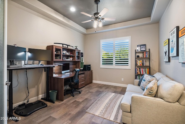 31517 N 41st St, Cave Creek, AZ 85331 - office space with wood finished floors, a ceiling fan, a raised ceiling, and baseboards