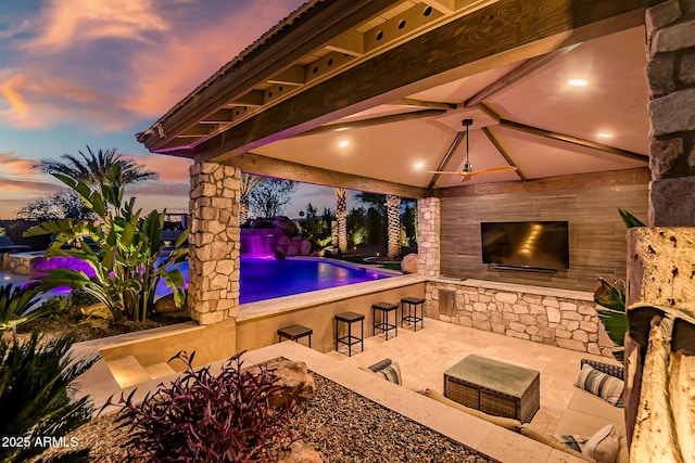 31517 N 41st St, Cave Creek, AZ 85331 - patio terrace at dusk featuring a gazebo and an outdoor pool