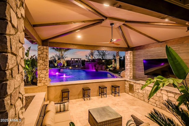 31517 N 41st St, Cave Creek, AZ 85331 - view of patio with exterior bar, a gazebo, an outdoor pool, outdoor lounge area, and a ceiling fan