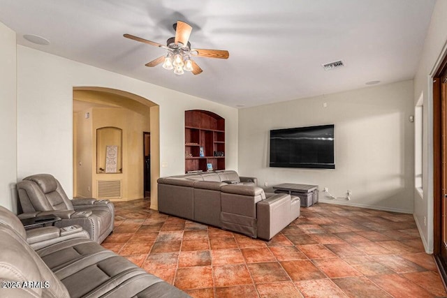 living room featuring ceiling fan