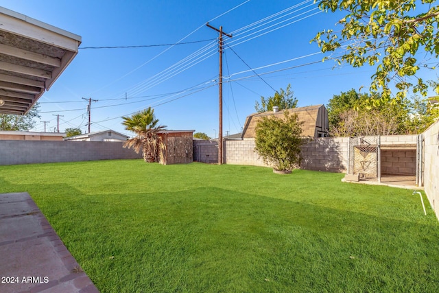 view of yard featuring a storage unit