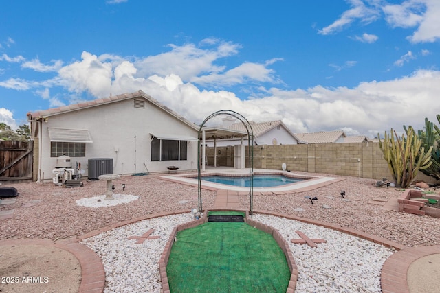 3349 E Lavey Ln, Phoenix, AZ 85032 - view of swimming pool with a fenced in pool, a patio, central AC, and a fenced backyard