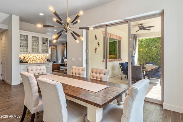 625 W Echo Ln, Phoenix, AZ 85021 - dining space featuring recessed lighting, ceiling fan, baseboards, and dark wood-type flooring