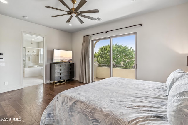 625 W Echo Ln, Phoenix, AZ 85021 - bedroom with recessed lighting, hardwood / wood-style floors, access to exterior, ensuite bathroom, and baseboards