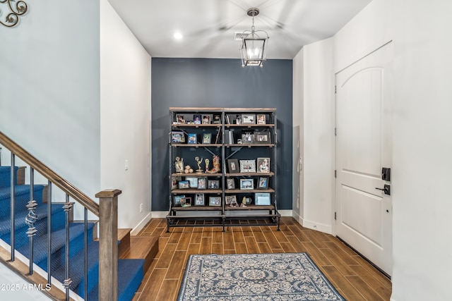 625 W Echo Ln, Phoenix, AZ 85021 - foyer entrance featuring wood tiled floor, recessed lighting, stairs, and baseboards