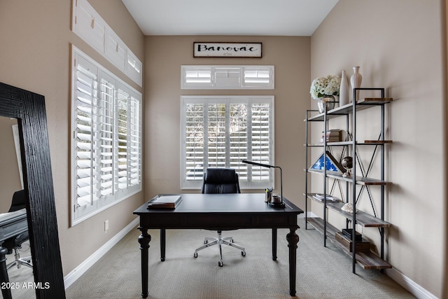 office featuring baseboards and carpet flooring