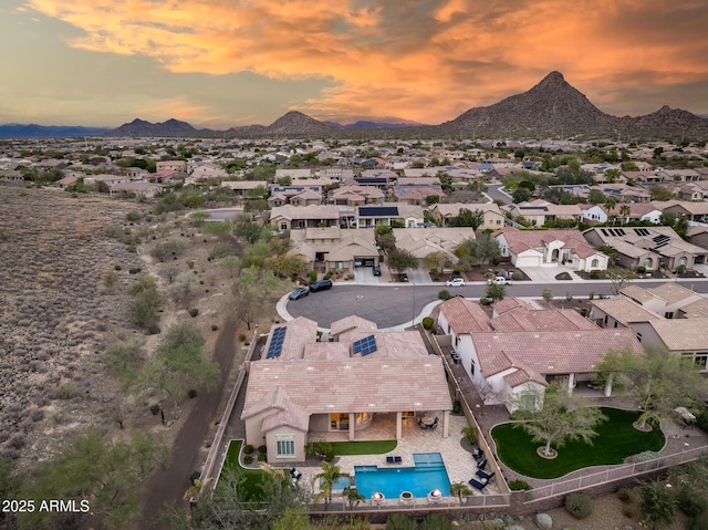 aerial view with a residential view and a mountain view