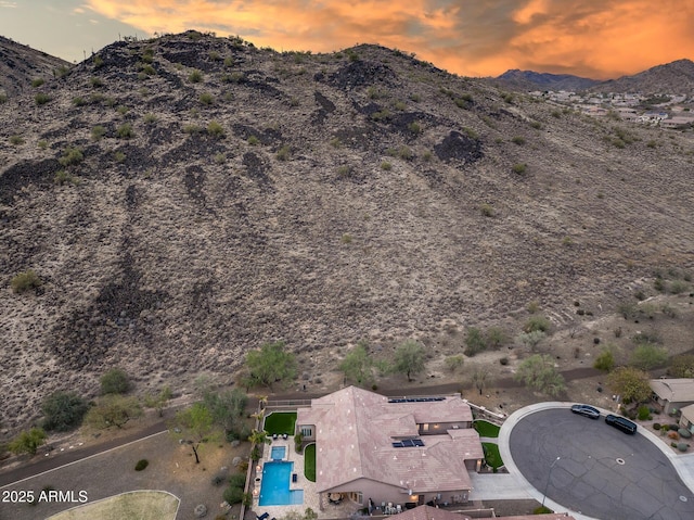 drone / aerial view with a mountain view