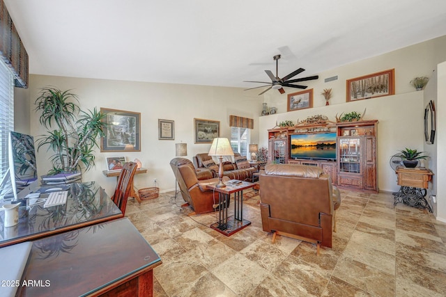11047 W Irma Ln, Peoria, AZ 85373 - living room with a ceiling fan and lofted ceiling