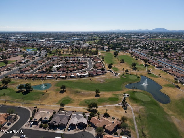 drone / aerial view featuring a mountain view