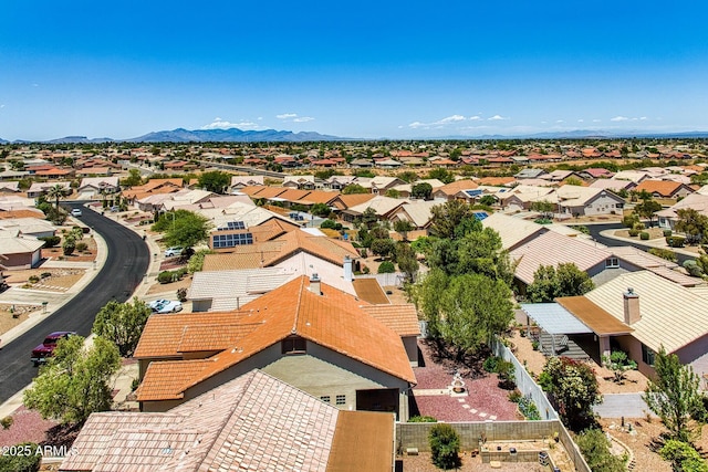 bird's eye view featuring a residential view and a mountain view
