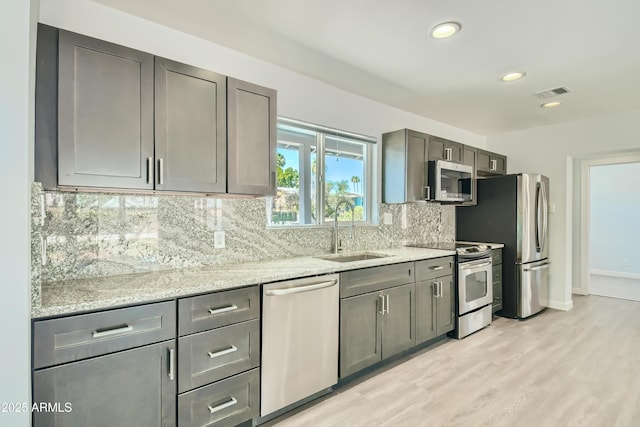 1930 E Missouri Ave, Phoenix, AZ 85016 - kitchen featuring appliances with stainless steel finishes, a sink, decorative backsplash, recessed lighting, and light stone counters