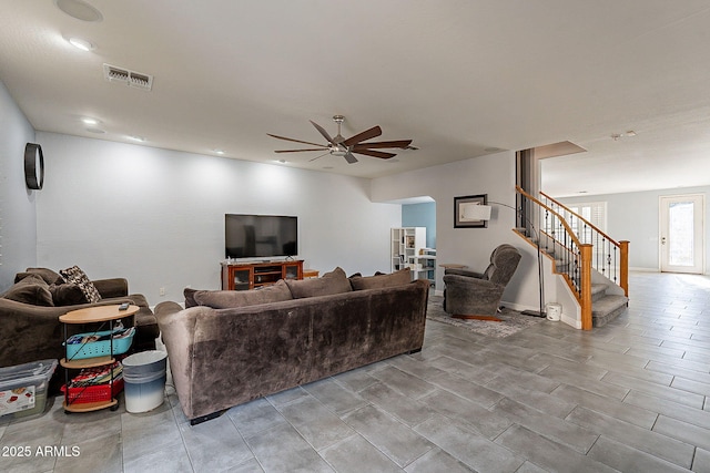 living room with ceiling fan