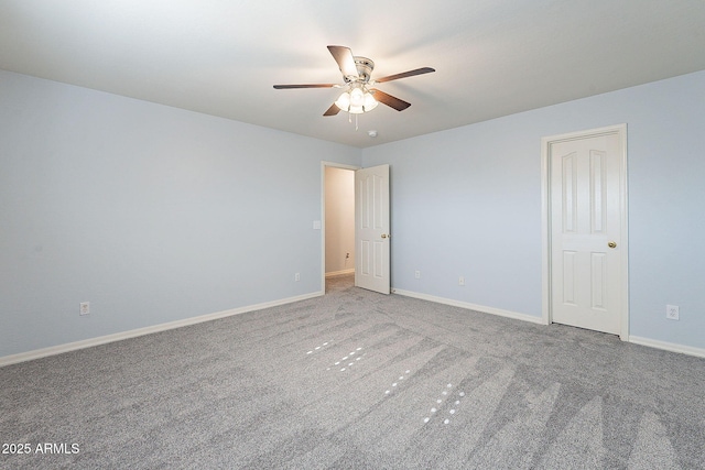 unfurnished room with carpet floors and ceiling fan