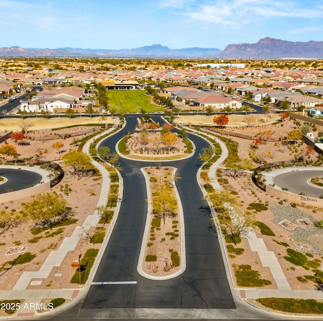 bird's eye view with a mountain view