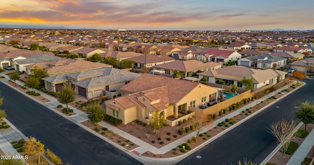 view of aerial view at dusk