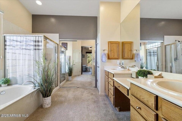10796 N Saddle Pass Rd, Prescott, AZ 86305 - full bath featuring a stall shower, double vanity, and a garden tub