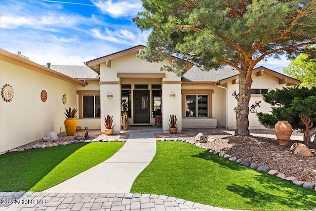 10796 N Saddle Pass Rd, Prescott, AZ 86305 - entrance to property featuring stucco siding and a lawn