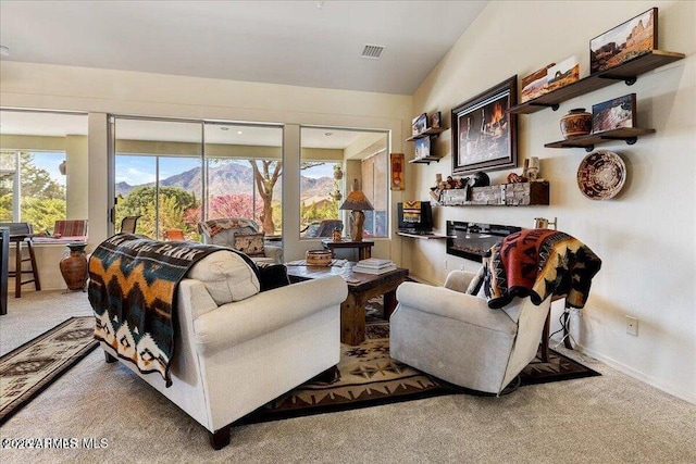 10796 N Saddle Pass Rd, Prescott, AZ 86305 - carpeted living room with lofted ceiling and baseboards