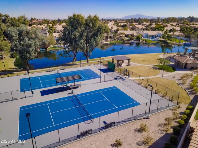 2511 W Queen Creek Rd Unit 374, Chandler, AZ 85248 - view of tennis court featuring fence, a water and mountain view, and a residential view