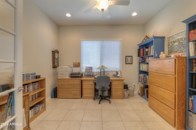 27552 W Tonopah Dr, Buckeye, AZ 85396 - office area with a ceiling fan, light tile patterned floors, and recessed lighting