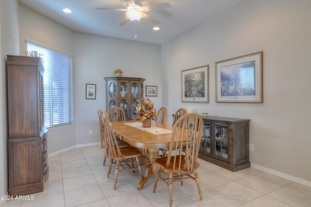 27552 W Tonopah Dr, Buckeye, AZ 85396 - dining area featuring a ceiling fan, light tile patterned flooring, baseboards, and recessed lighting