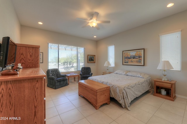 27552 W Tonopah Dr, Buckeye, AZ 85396 - bedroom with light tile patterned floors, recessed lighting, and a ceiling fan