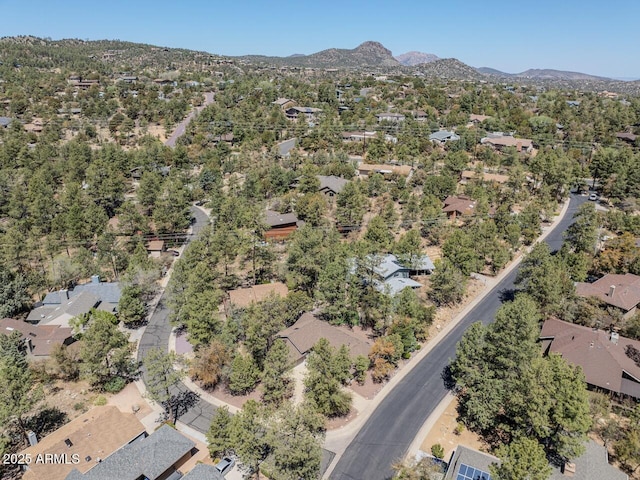 drone / aerial view featuring a mountain view and a residential view