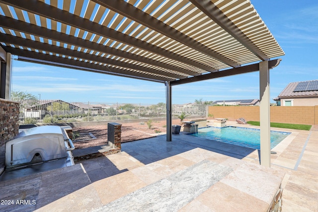 view of patio with a fenced in pool and a pergola