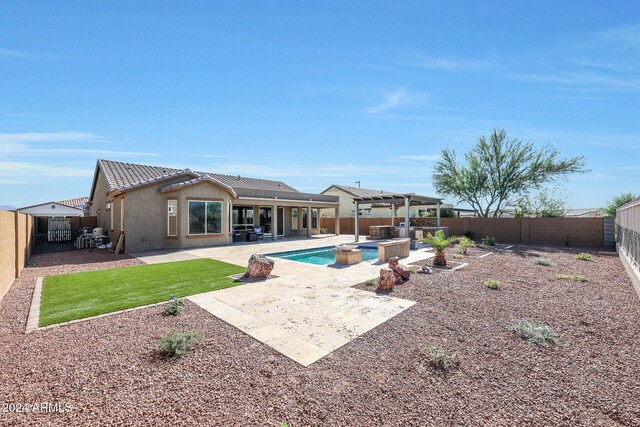 16918 S 180th Dr, Goodyear, AZ 85338 - view of swimming pool with a fenced backyard, a pergola, a yard, and a patio area