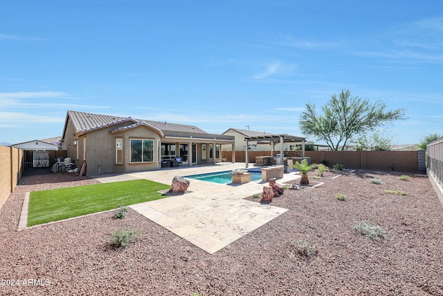 view of swimming pool with a patio and a pergola