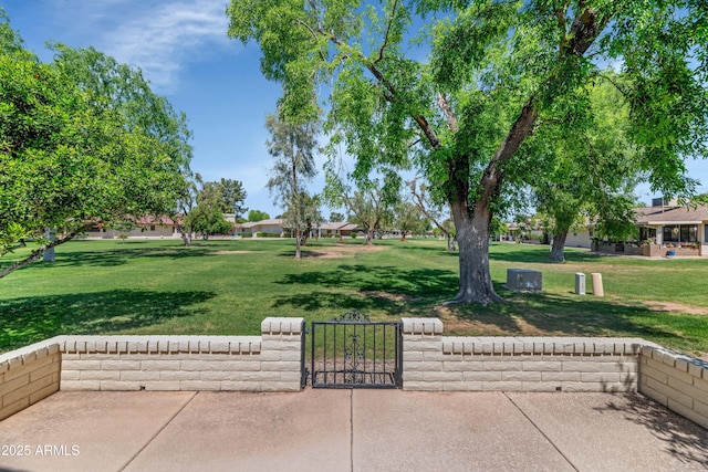 view of property's community with a yard and a gate