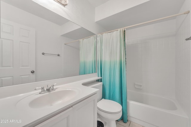 full bath featuring tile patterned flooring, toilet, vanity, and shower / bath combo