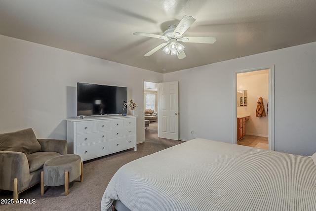 11101 E Abilene Ave, Mesa, AZ 85208 - carpeted bedroom featuring connected bathroom and a ceiling fan