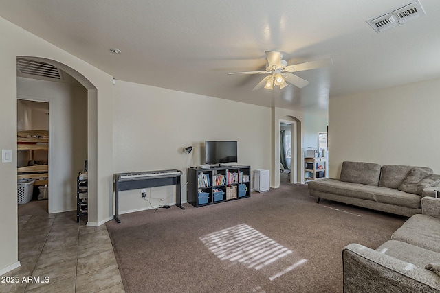 11101 E Abilene Ave, Mesa, AZ 85208 - living room with arched walkways and ceiling fan
