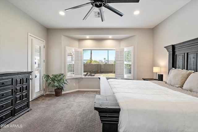 24403 N 43rd Dr, Glendale, AZ 85310 - carpeted bedroom with recessed lighting, visible vents, baseboards, and ceiling fan