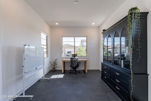 22822 E Watford Dr, Queen Creek, AZ 85142 - office with dark tile patterned flooring, recessed lighting, and baseboards