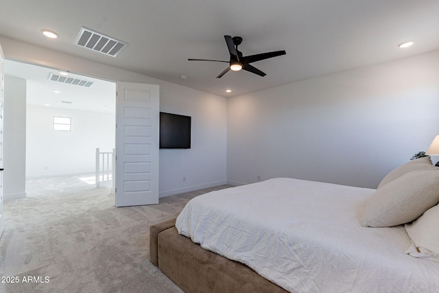 22822 E Watford Dr, Queen Creek, AZ 85142 - bedroom with visible vents, a ceiling fan, carpet, and recessed lighting