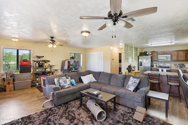 603 S Colcord Rd, Payson, AZ 85541 - living area featuring ceiling fan, light wood-type flooring, and a textured ceiling