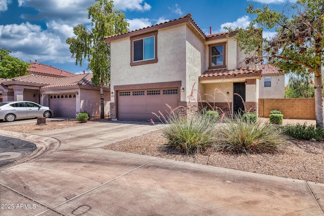 1090 S Bogle Ct, Chandler, AZ 85286 - mediterranean / spanish-style house featuring stucco siding, driveway, a garage, and a tile roof