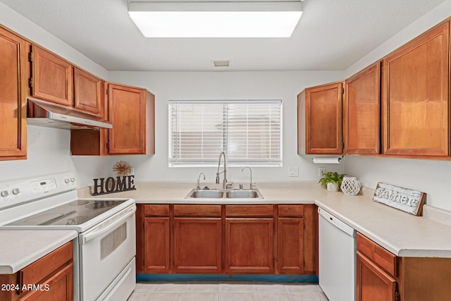 4760 W Wahalla Ln, Glendale, AZ 85308 - kitchen with white appliances, a sink, under cabinet range hood, and light countertops