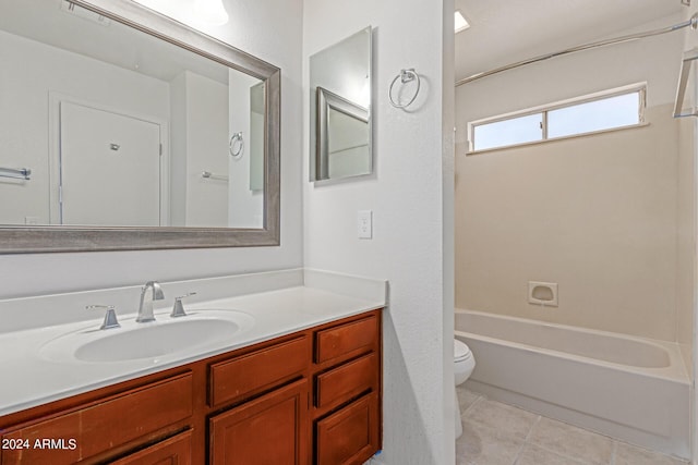 full bathroom featuring tile patterned floors, vanity, shower / bathtub combination, and toilet